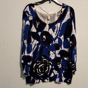 Dana Buchman Blue and Black Patterned Cardigan3/4
